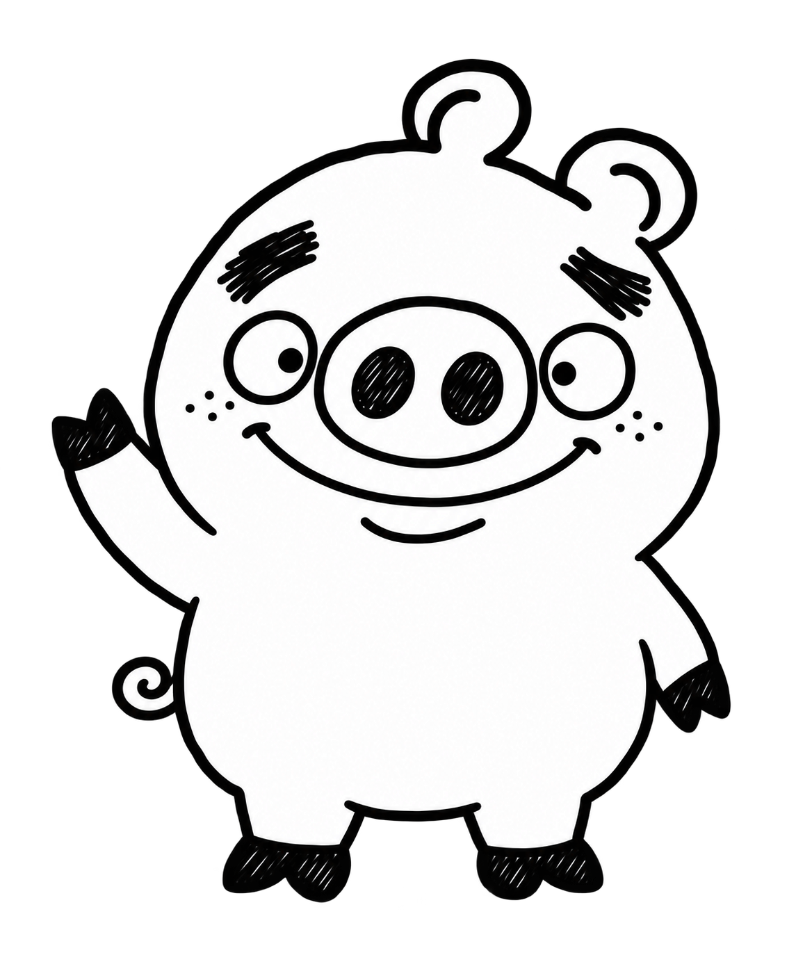 Paper Pig, a cheerful pig drawn with black marker